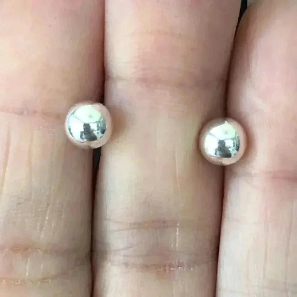 6mm Solid 925 Sterling Silver Ball Bead Stud Earrings NWT